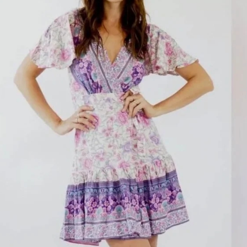 Salty Bright Boho Printed Wrap Dress 8 - Picture 4 of 16
